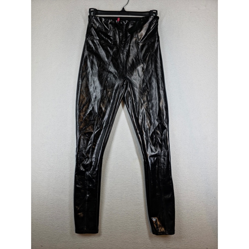 Spanx Faux Leather Moto Leggings Black High Rise Shaping Pants 20301R Womens S